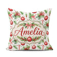 Custom Name Watercolor Christmas Baubles Holly Branches Seamless Square Filled Cushion Throw Pillow Sofa Bed Home Decor Zip Washable UK Made