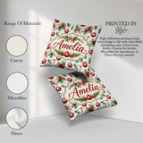 Custom Name Watercolor Christmas Baubles Holly Branches Seamless Square Filled Cushion Throw Pillow Sofa Bed Home Decor Zip Washable UK Made