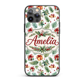 Watercolor Christmas Gifts Pine Branches Holly Custom Name Protective Phone Case Mobile Cover Durable Everyday Smartphone Shock Resistant