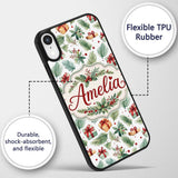 Watercolor Christmas Gifts Pine Branches Holly Custom Name Protective Phone Case Mobile Cover Durable Everyday Smartphone Shock Resistant