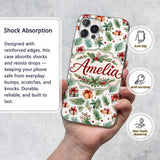 Watercolor Christmas Gifts Pine Branches Holly Custom Name Protective Phone Case Mobile Cover Durable Everyday Smartphone Shock Resistant