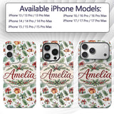 Watercolor Christmas Gifts Pine Branches Holly Custom Name Protective Phone Case Mobile Cover Durable Everyday Smartphone Shock Resistant