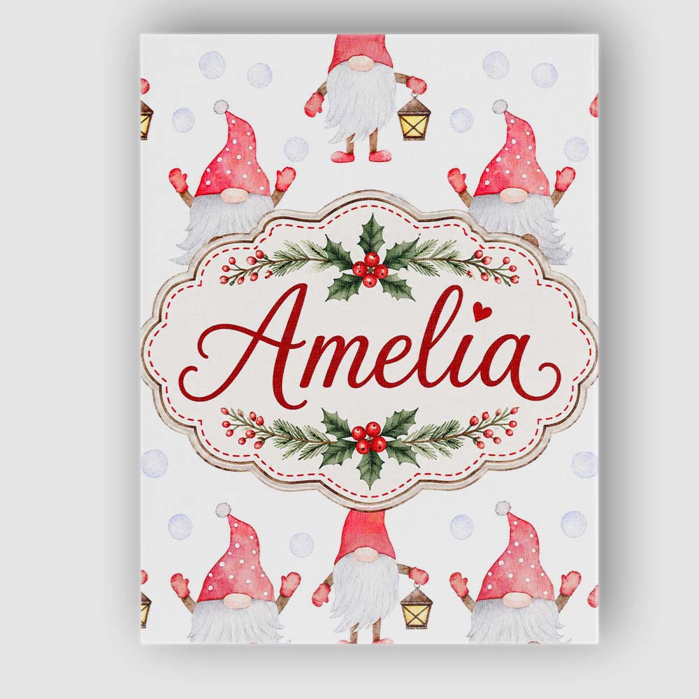 Personalised Name Cute Christmas Gnome Red Custom  Unique Gift Idea Elegant Feature Canvas Wall Art Print Decor Picture Ready to Hang