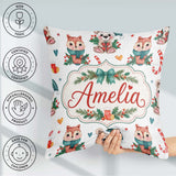 Custom Name Woodland Animals Bear Fox Christmas Seamless Pattern Square Filled Cushion Throw Pillow Sofa Bed Home Decor Zip Washable UK Made
