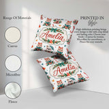 Custom Name Woodland Animals Bear Fox Christmas Seamless Pattern Square Filled Cushion Throw Pillow Sofa Bed Home Decor Zip Washable UK Made