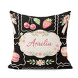 Custom Name Strawberry Cherry Bow Seamless White Coquette Kawaii Square Filled Cushion Throw Pillow Sofa Bed Home Decor Zip Washable UK Made