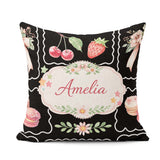 Custom Name Strawberry Cherry Bow Seamless White Coquette Kawaii Square Filled Cushion Throw Pillow Sofa Bed Home Decor Zip Washable UK Made