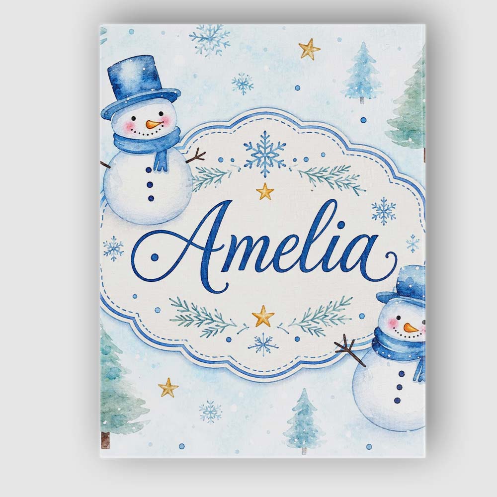 Personalised Name Cute Snowman Winter Trees Custom  Bespoke Interior Contemporary Canvas Wall Art Print Decor Picture Ready to Hang