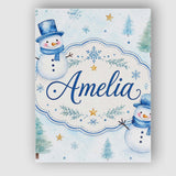 Personalised Name Cute Snowman Winter Trees Custom  Bespoke Interior Contemporary Canvas Wall Art Print Decor Picture Ready to Hang
