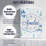 Personalised Name Cute Snowman Winter Trees Custom  Bespoke Interior Contemporary Canvas Wall Art Print Decor Picture Ready to Hang