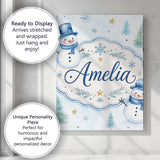 Personalised Name Cute Snowman Winter Trees Custom  Bespoke Interior Contemporary Canvas Wall Art Print Decor Picture Ready to Hang