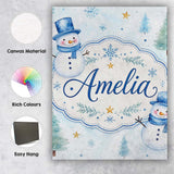 Personalised Name Cute Snowman Winter Trees Custom  Bespoke Interior Contemporary Canvas Wall Art Print Decor Picture Ready to Hang