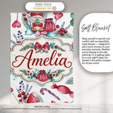 Watercolor Christmas Gnome Candy Cane Tree Hearts Festive Seamless  Personalised Custom Name Super Soft Fleece Blanket Bed Sofa Throw