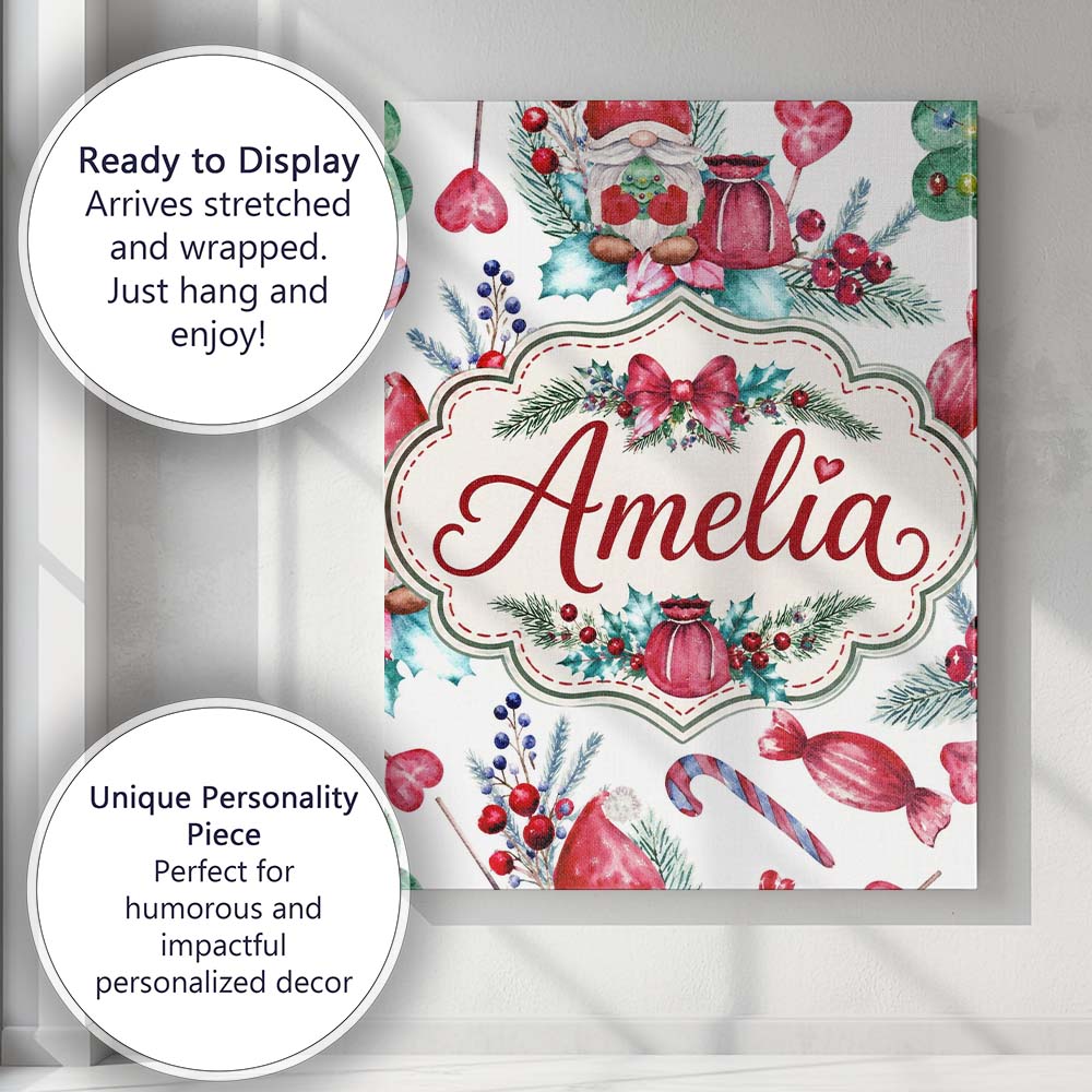 Personalised Name Watercolor Christmas Custom  Modern Room Accent Elegant Feature Canvas Wall Art Print Decor Picture Ready to Hang