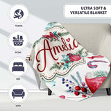 Watercolor Christmas Gnome Candy Cane Tree Hearts Festive Seamless  Personalised Custom Name Super Soft Fleece Blanket Bed Sofa Throw