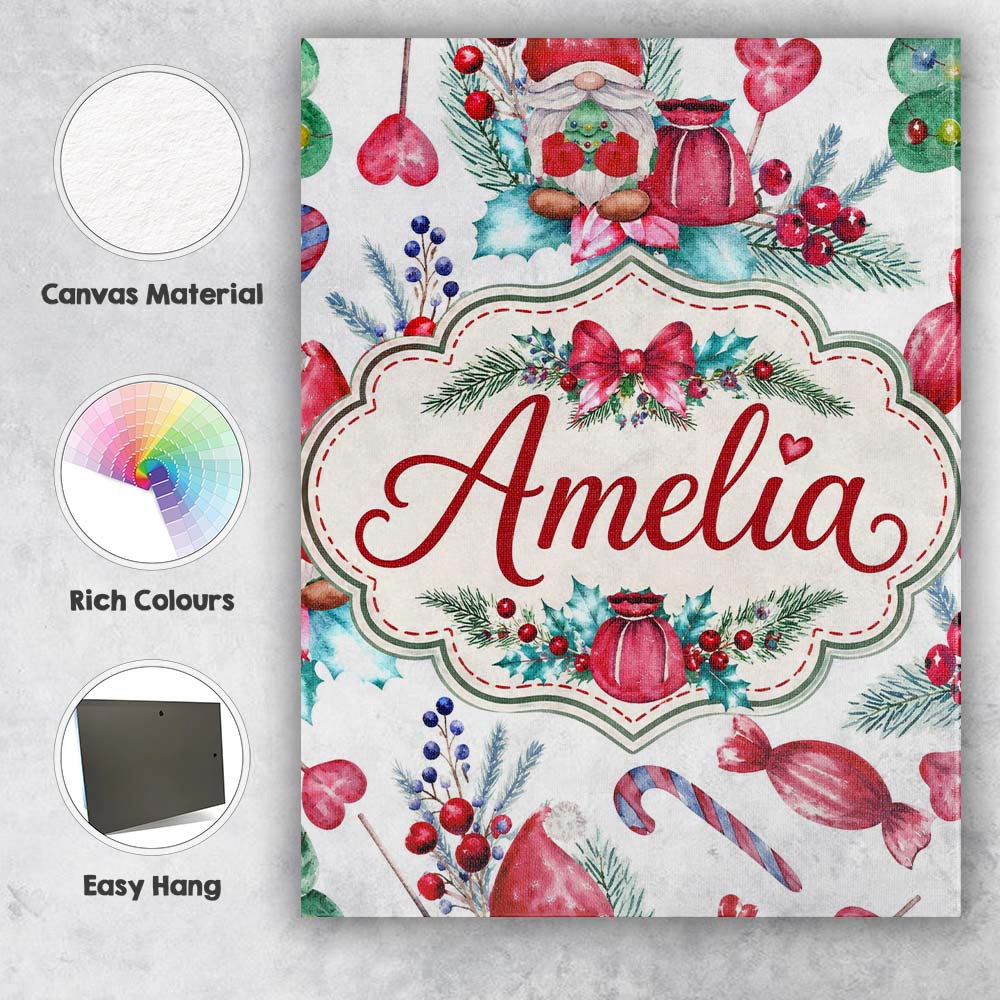 Personalised Name Watercolor Christmas Custom  Modern Room Accent Elegant Feature Canvas Wall Art Print Decor Picture Ready to Hang
