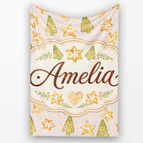 Watercolor Christmas Cookies Stars Hearts Trees Festive Seamless  Personalised Custom Name Super Soft Fleece Blanket Bed Sofa Throw