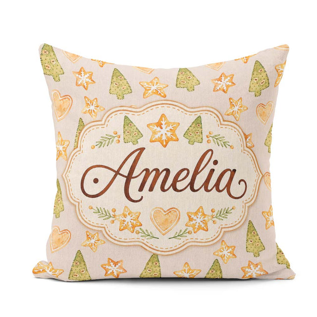 Custom Name Watercolor Christmas Cookies Hearts Festive Seamless Square Filled Cushion Throw Pillow Sofa Bed Home Decor Zip Washable UK Made