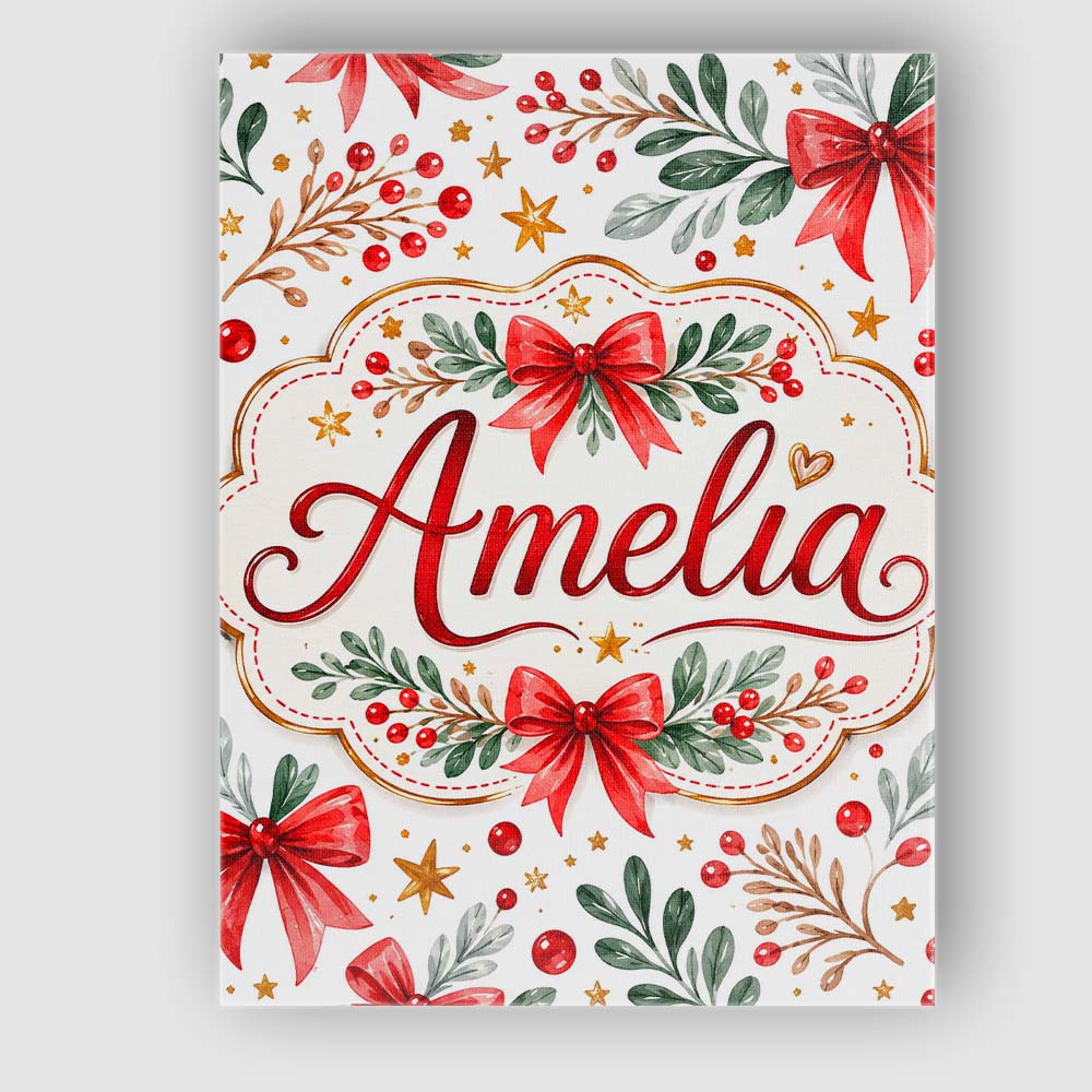 Personalised Name Elegant Christmas Bows Custom  Interior Decorative Contemporary Canvas Wall Art Print Decor Picture Ready to Hang