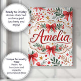 Personalised Name Elegant Christmas Bows Custom  Interior Decorative Contemporary Canvas Wall Art Print Decor Picture Ready to Hang