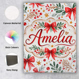 Personalised Name Elegant Christmas Bows Custom  Interior Decorative Contemporary Canvas Wall Art Print Decor Picture Ready to Hang