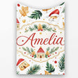 Festive Christmas Leaves Santa Houses Baubles Watercolor Seamless  Personalised Custom Name Super Soft Fleece Blanket Bed Sofa Throw