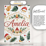Festive Christmas Leaves Santa Houses Baubles Watercolor Seamless  Personalised Custom Name Super Soft Fleece Blanket Bed Sofa Throw