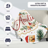 Festive Christmas Leaves Santa Houses Baubles Watercolor Seamless  Personalised Custom Name Super Soft Fleece Blanket Bed Sofa Throw