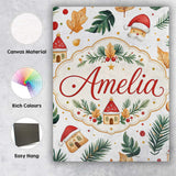 Personalised Name Festive Christmas Leaves Custom  Unique Gift Idea Elegant Feature Canvas Wall Art Print Decor Picture Ready to Hang