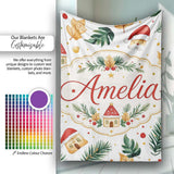 Festive Christmas Leaves Santa Houses Baubles Watercolor Seamless  Personalised Custom Name Super Soft Fleece Blanket Bed Sofa Throw