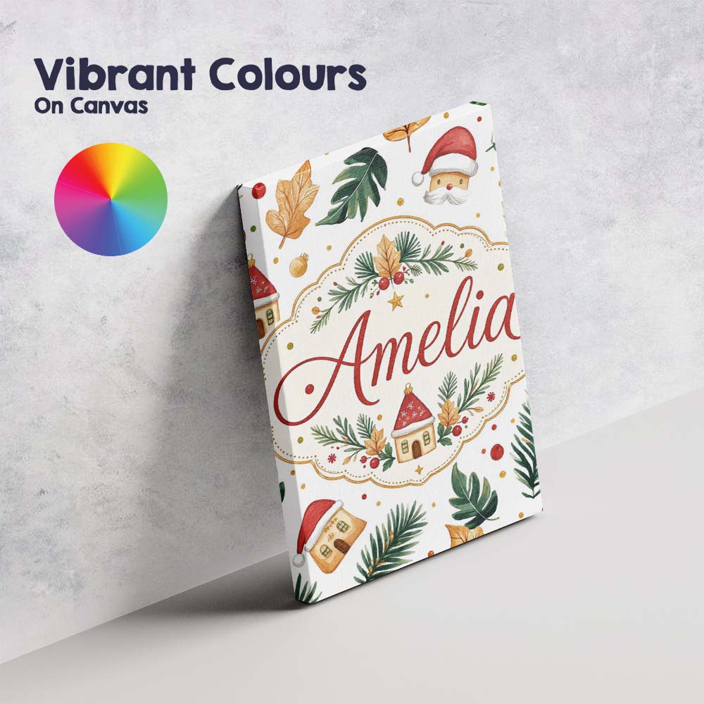 Personalised Name Festive Christmas Leaves Custom  Unique Gift Idea Elegant Feature Canvas Wall Art Print Decor Picture Ready to Hang