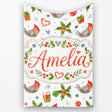 Cute Christmas Birds Gifts Holly Hearts Festive Watercolor Seamless  Personalised Custom Name Super Soft Fleece Blanket Bed Sofa Throw