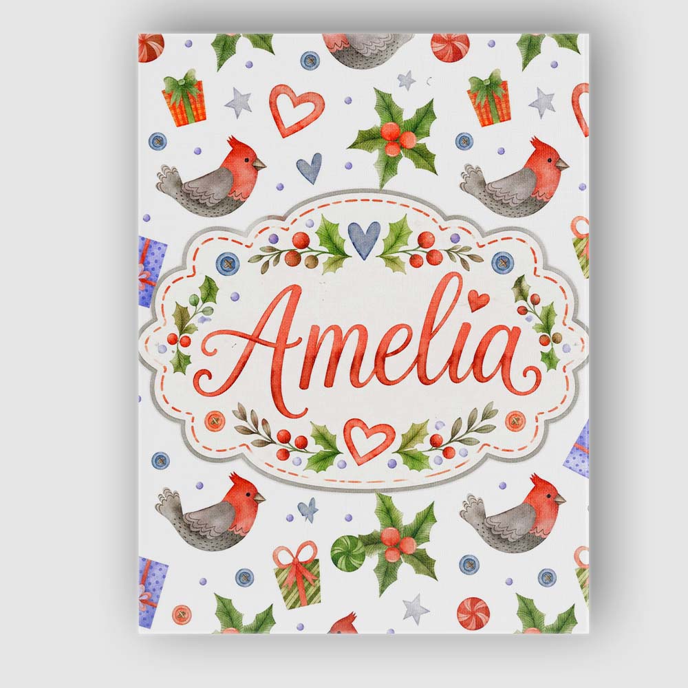 Personalised Name Cute Christmas Birds Custom  Modern Room Accent Elegant Feature Canvas Wall Art Print Decor Picture Ready to Hang