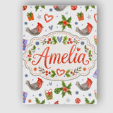 Personalised Name Cute Christmas Birds Custom  Modern Room Accent Elegant Feature Canvas Wall Art Print Decor Picture Ready to Hang