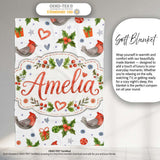 Cute Christmas Birds Gifts Holly Hearts Festive Watercolor Seamless  Personalised Custom Name Super Soft Fleece Blanket Bed Sofa Throw