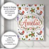 Personalised Name Cute Christmas Birds Custom  Modern Room Accent Elegant Feature Canvas Wall Art Print Decor Picture Ready to Hang