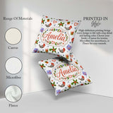 Custom Name Birds Gifts Holly Hearts Festive Watercolor Seamless Square Filled Cushion Throw Pillow Sofa Bed Home Decor Zip Washable UK Made