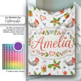 Cute Christmas Birds Gifts Holly Hearts Festive Watercolor Seamless  Personalised Custom Name Super Soft Fleece Blanket Bed Sofa Throw