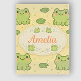 Personalised Name Cute Frog Lily Pad Cartoon Animal Pattern Thoughtful Custom Decorative Canvas Wall Art Print Decor Picture Ready to Hang