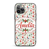 Watercolor Christmas Birds Baubles Holly Leaves Custom Name Protective Phone Case Mobile Cover Durable Everyday Smartphone Shock Resistant