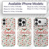 Watercolor Christmas Birds Baubles Holly Leaves Custom Name Protective Phone Case Mobile Cover Durable Everyday Smartphone Shock Resistant