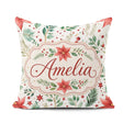 Custom Name Delicate Christmas Poinsettia Botanical Watercolor Square Filled Cushion Throw Pillow Sofa Bed Home Decor Zip Washable UK Made