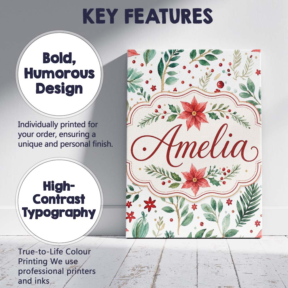 Personalised Name Delicate Christmas Custom Premium Decorative Design Modern Room Accent Canvas Wall Art Print Decor Picture Ready to Hang