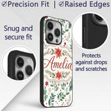 Delicate Christmas Poinsettia Leaves Botanical Custom Name Protective Phone Case Mobile Cover Durable Everyday Smartphone Shock Resistant