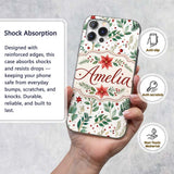 Delicate Christmas Poinsettia Leaves Botanical Custom Name Protective Phone Case Mobile Cover Durable Everyday Smartphone Shock Resistant