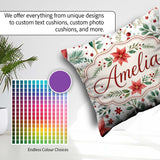 Custom Name Delicate Christmas Poinsettia Botanical Watercolor Square Filled Cushion Throw Pillow Sofa Bed Home Decor Zip Washable UK Made