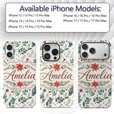 Delicate Christmas Poinsettia Leaves Botanical Custom Name Protective Phone Case Mobile Cover Durable Everyday Smartphone Shock Resistant