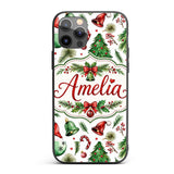 Watercolor Christmas Trees Bells Printed Design Custom Name Protective Phone Case Mobile Cover Durable Everyday Smartphone Shock Resistant