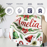 Watercolor Christmas Trees Bells Santa Hats Festive Seamless Pattern  Personalised Custom Name Super Soft Fleece Blanket Bed Sofa Throw