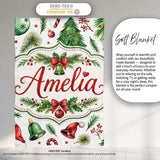Watercolor Christmas Trees Bells Santa Hats Festive Seamless Pattern  Personalised Custom Name Super Soft Fleece Blanket Bed Sofa Throw